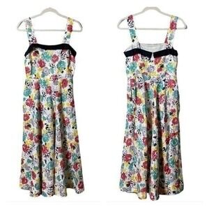 J. Peterman Linen Midi Dress 4 Floral 60s Rockabilly Pin-Up Milkmaid Artsy Flare